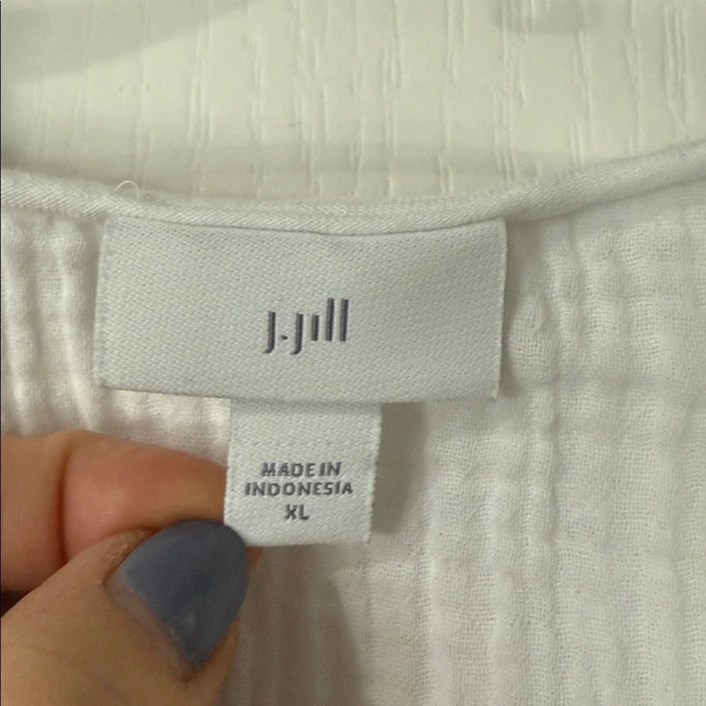 J Jill White‎ Cotton Guaze V-Neck Hoodie Size XL - Picture 3 of 5